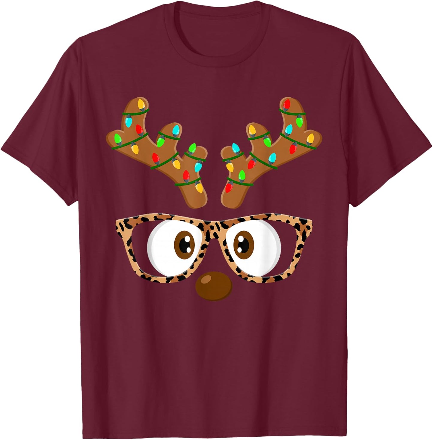 Reindeer Face Glasses Matching Family Christmas Women Girls T-Shirt - T-Shirt | Maroon