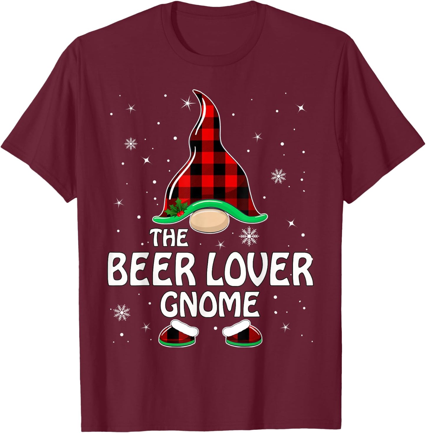 Beer Lover Gnome Buffalo Plaid Matching Family Christmas T-Shirt - T-Shirt | Maroon
