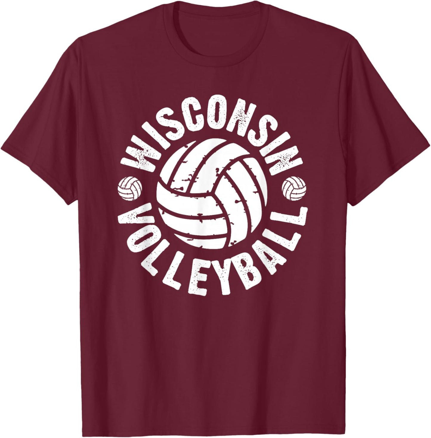 Wisconsin Volleyball Classic Style Vintage Distressed T-Shirt - T-Shirt | Maroon