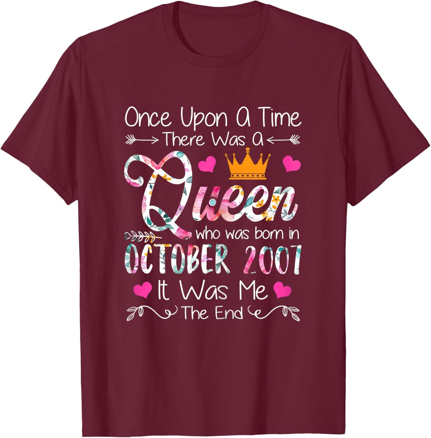 14 Years Old Birthday Girls 14th Birthday Queen October 2007 T-Shirt - T-Shirt | Maroon