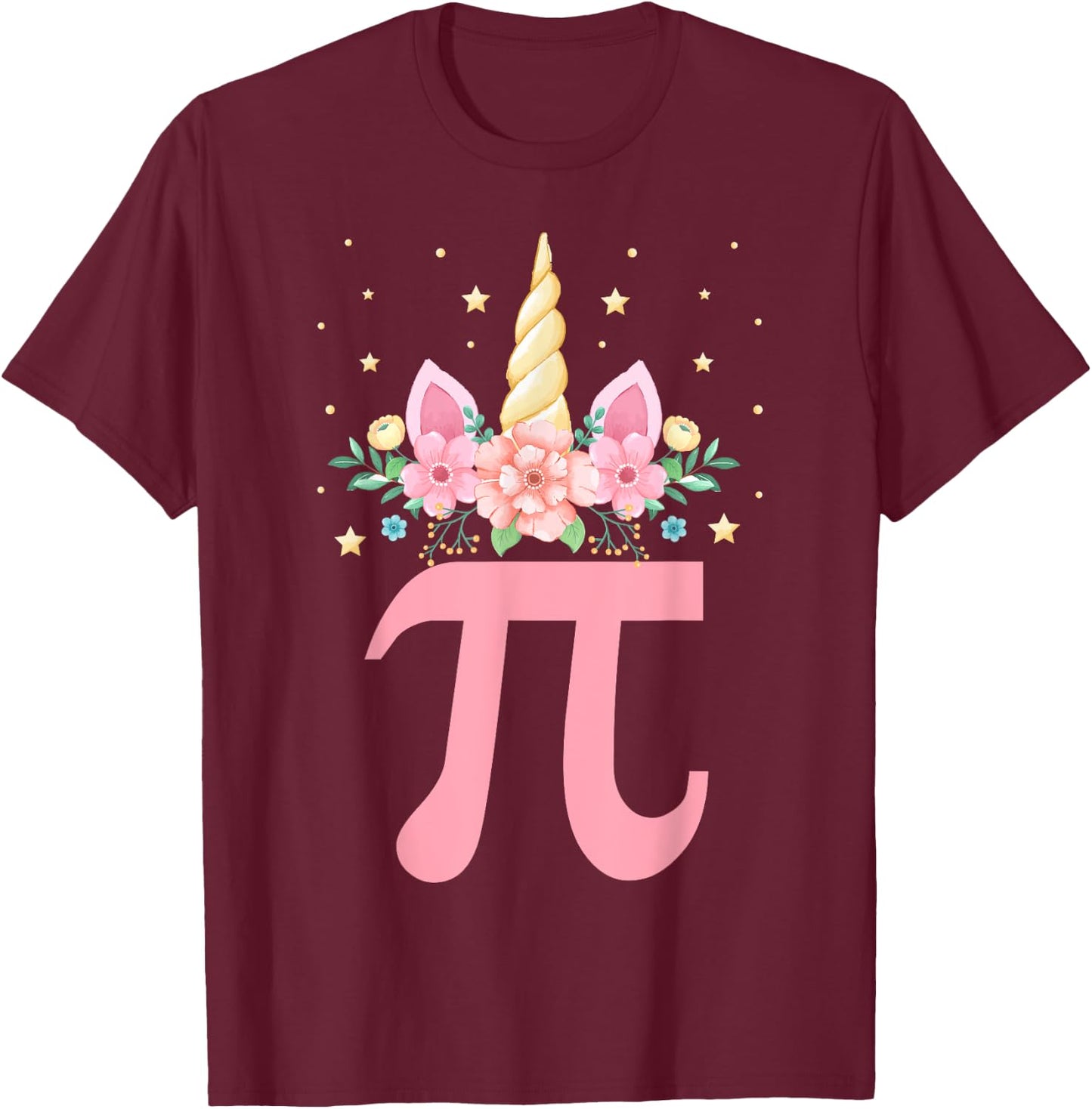 Cute Unicorn Pi day Floral Kids Boys Girls Math Teachers T-Shirt - T-Shirt | Maroon
