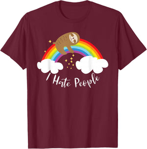 Cute Sloth - I Hate People T-Shirt - T-Shirt | Maroon