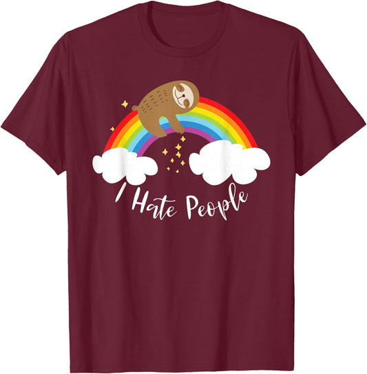 Cute Sloth - I Hate People T-Shirt - T-Shirt | Maroon
