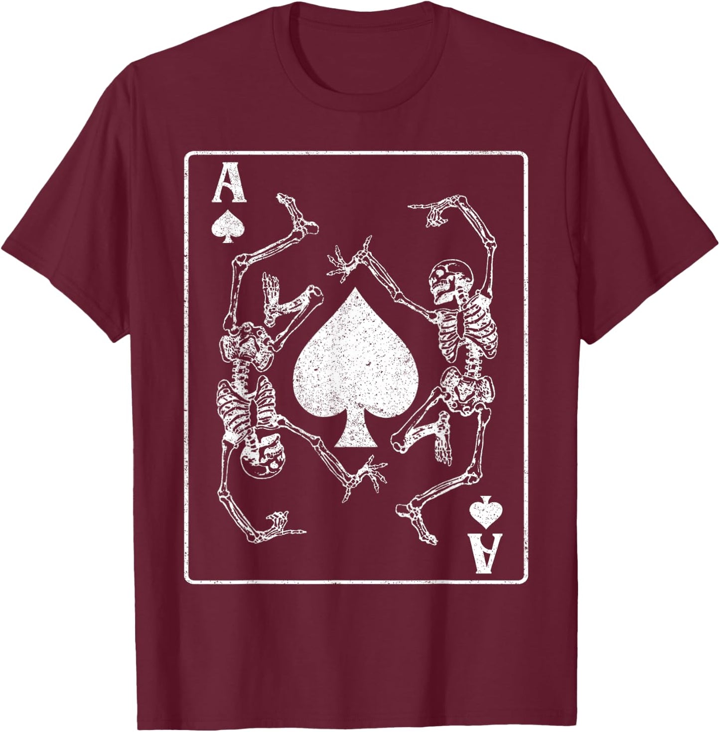 Goth Punk Ace Of Spades Card Shark Gambler Skeleton Vintage T-Shirt - T-Shirt | Maroon