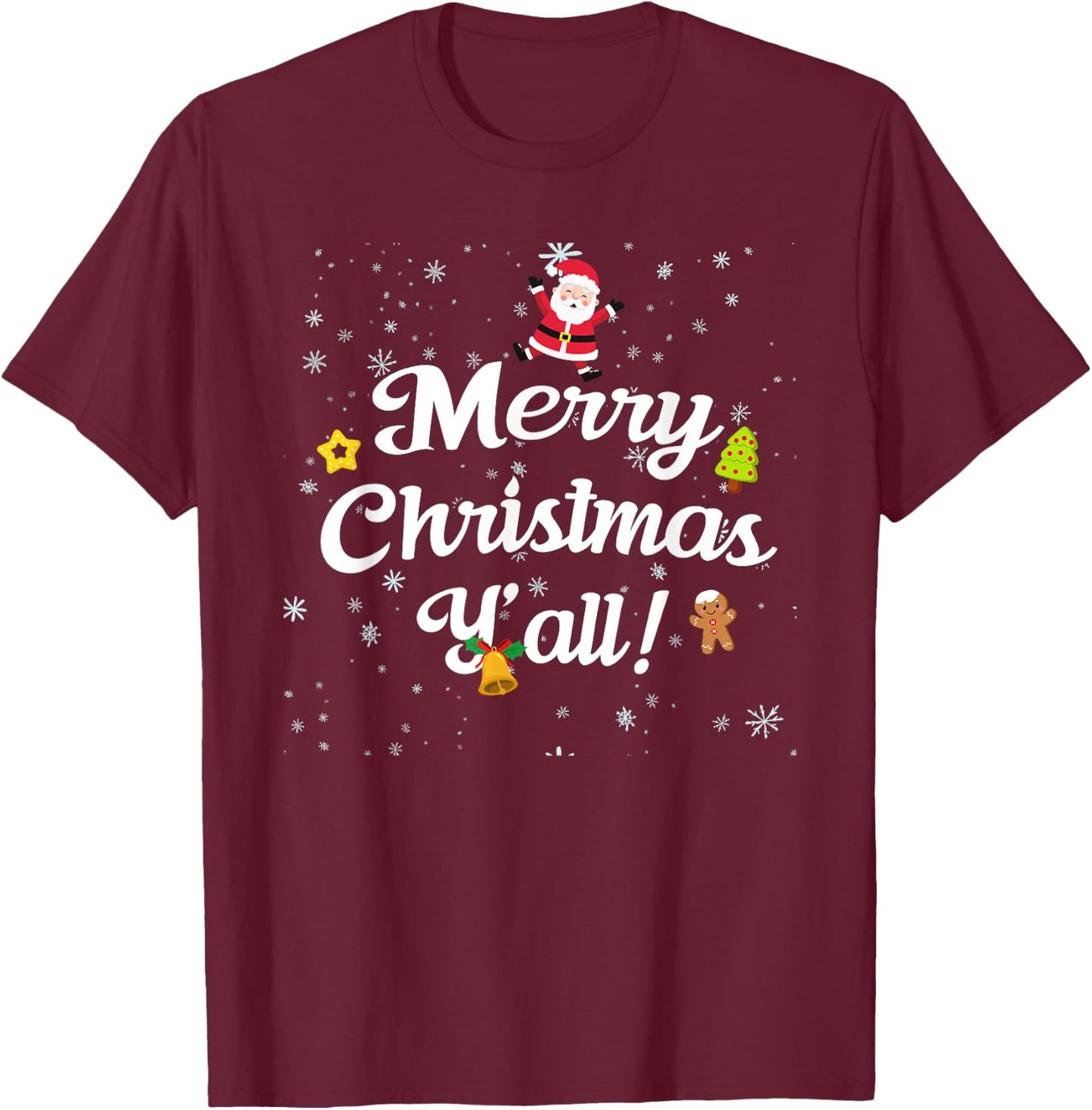 Merry Christmas Y'all T-Shirt - T-Shirt | Maroon