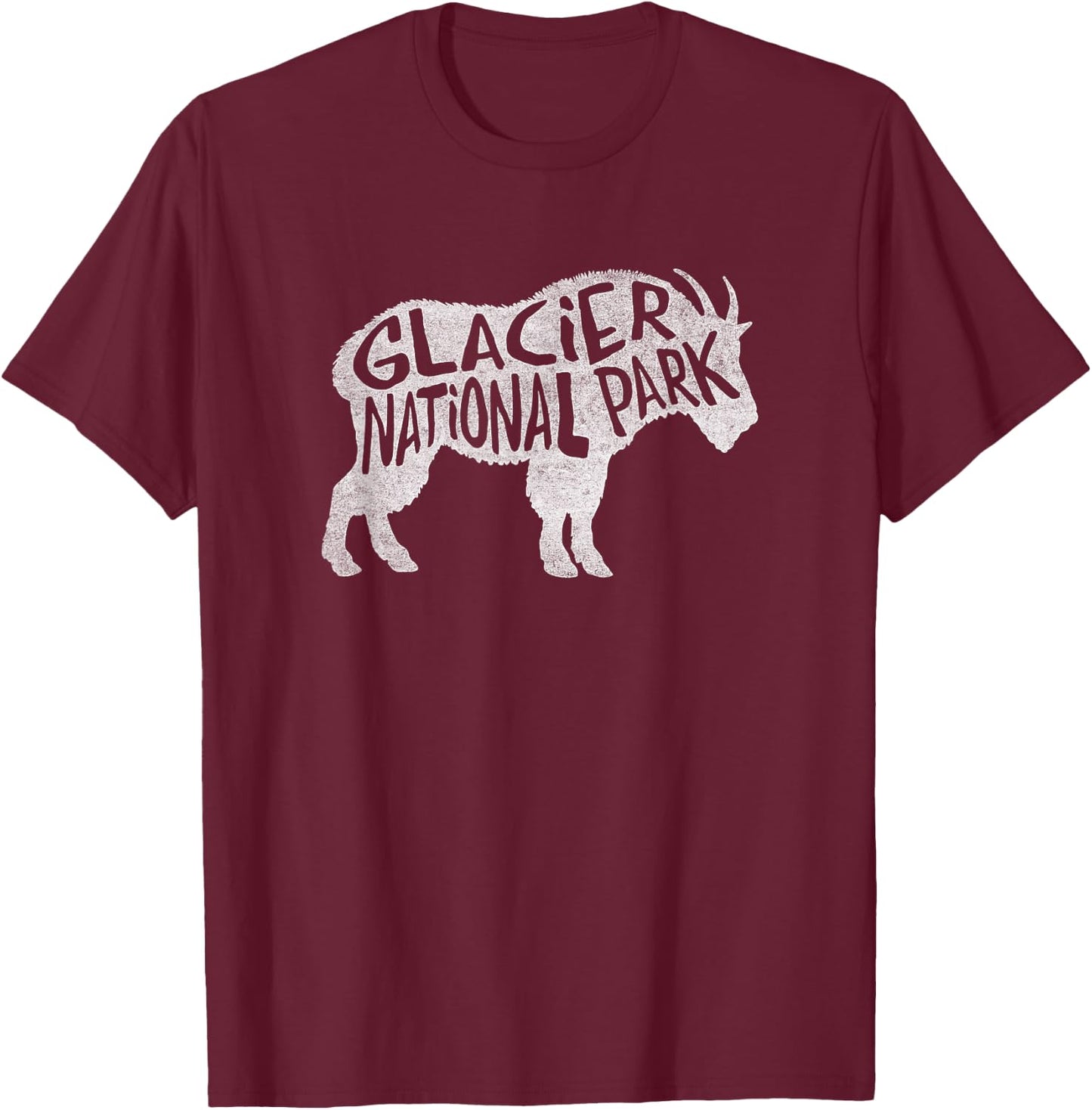 Glacier National Park - Goat Design T-Shirt - T-Shirt | Maroon
