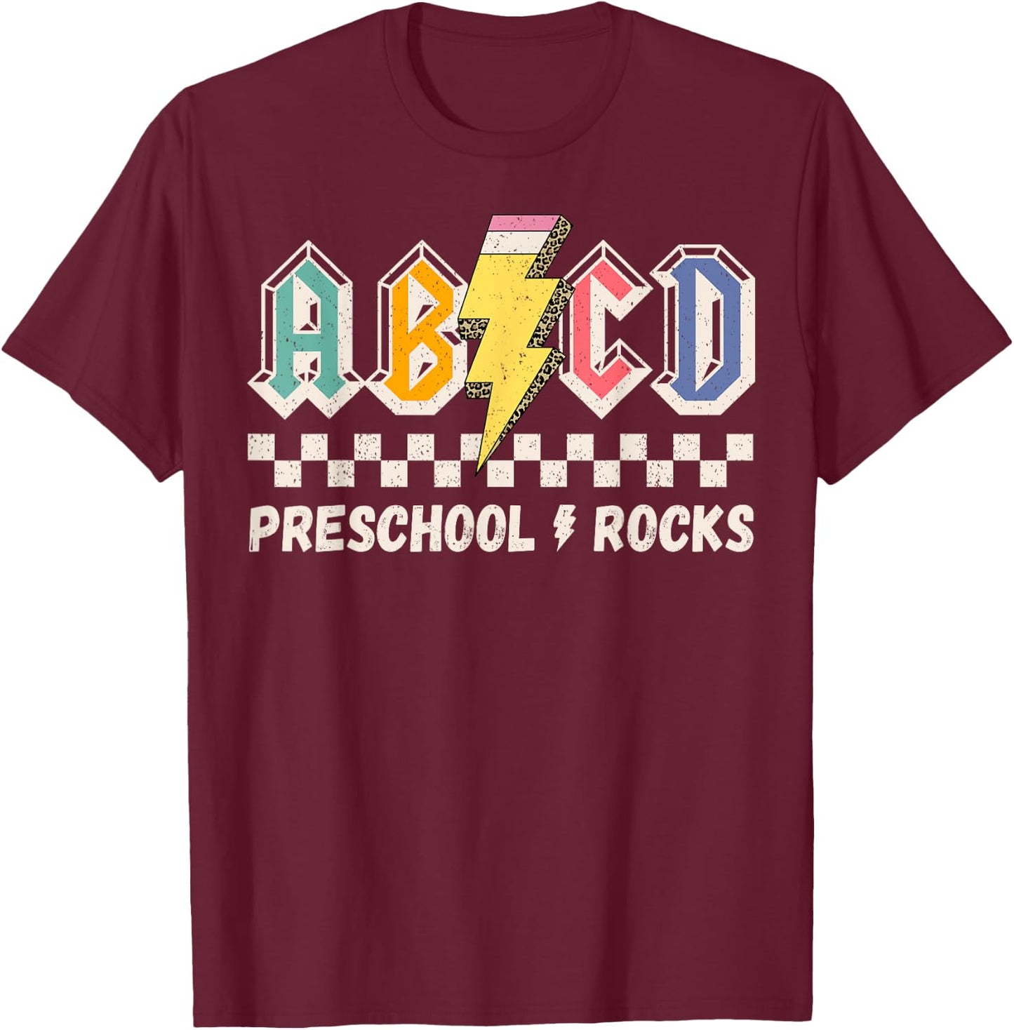 ABCD Preschool Rocks Pencil Lightning Teachers Rock Boys T-Shirt - T-Shirt | Maroon