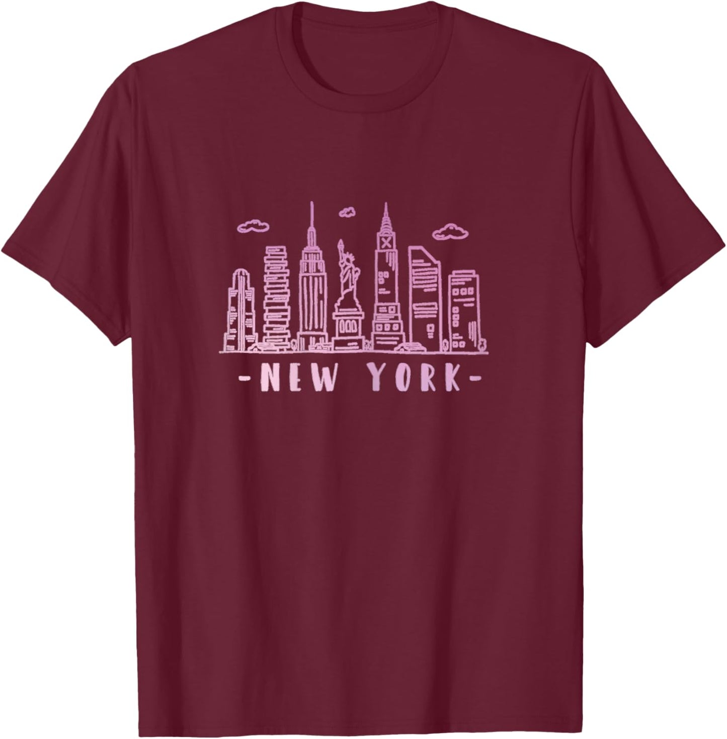 NYC Skyline Pink Vintage New York City NY T-Shirt - T-Shirt | Maroon