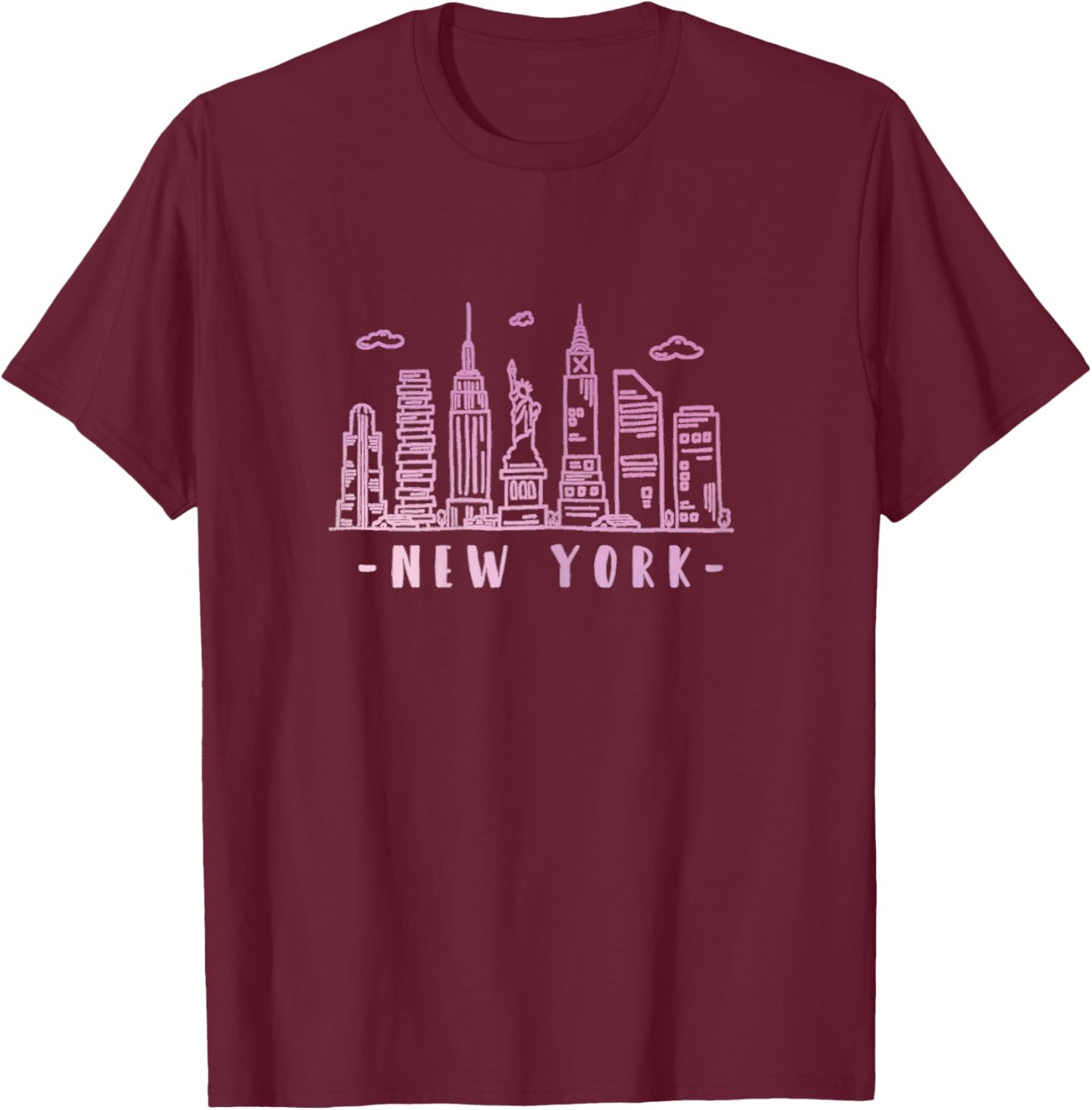 NYC Skyline Pink Vintage New York City NY T-Shirt - T-Shirt | Maroon