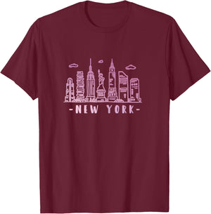 NYC Skyline Pink Vintage New York City NY T-Shirt - T-Shirt | Maroon