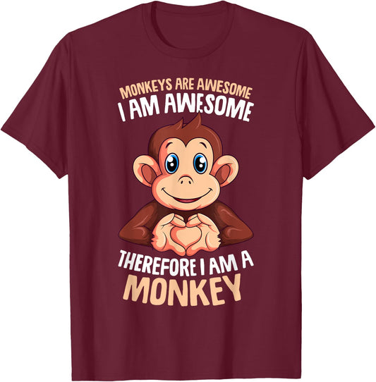 Monkeys Are Awesome Monkey Boys Girls Kids T-Shirt - T-Shirt | Maroon