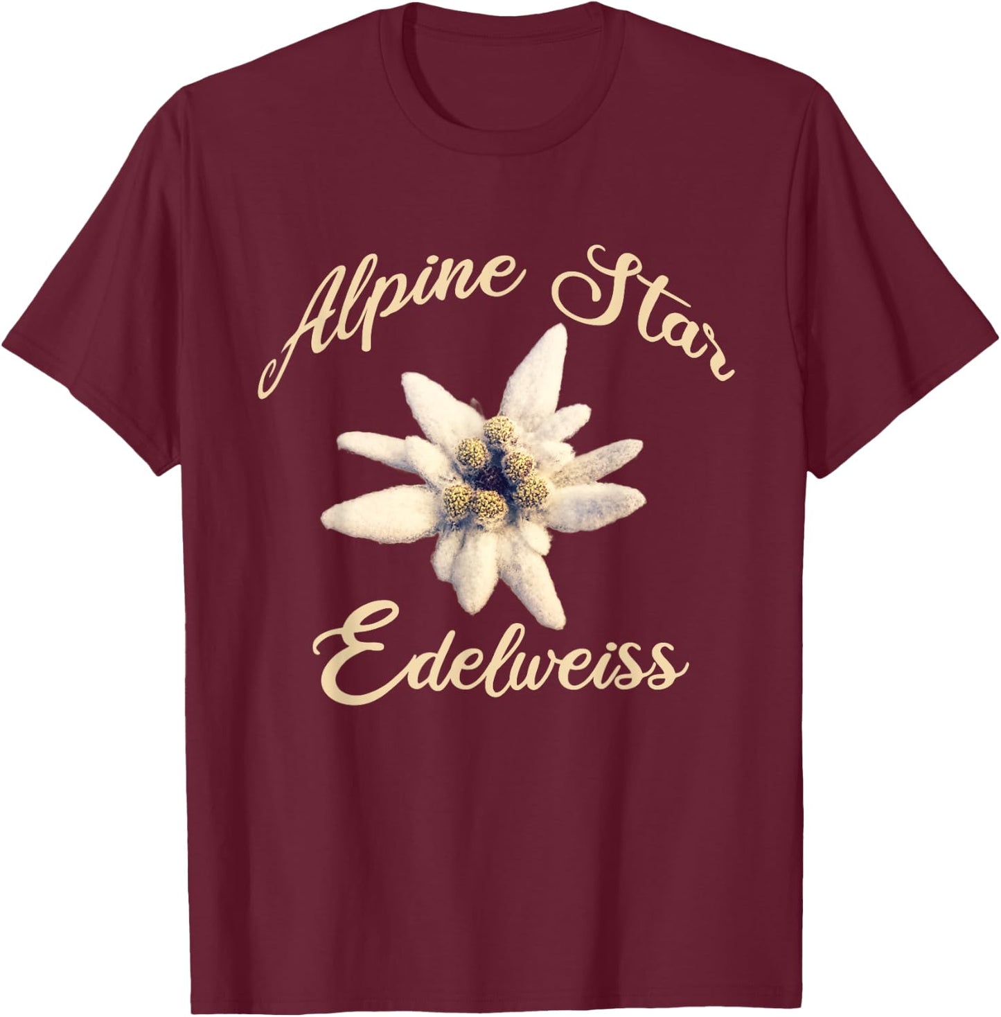 Edelweiss Alpine Star in Vintage Design T-Shirt - T-Shirt | Maroon