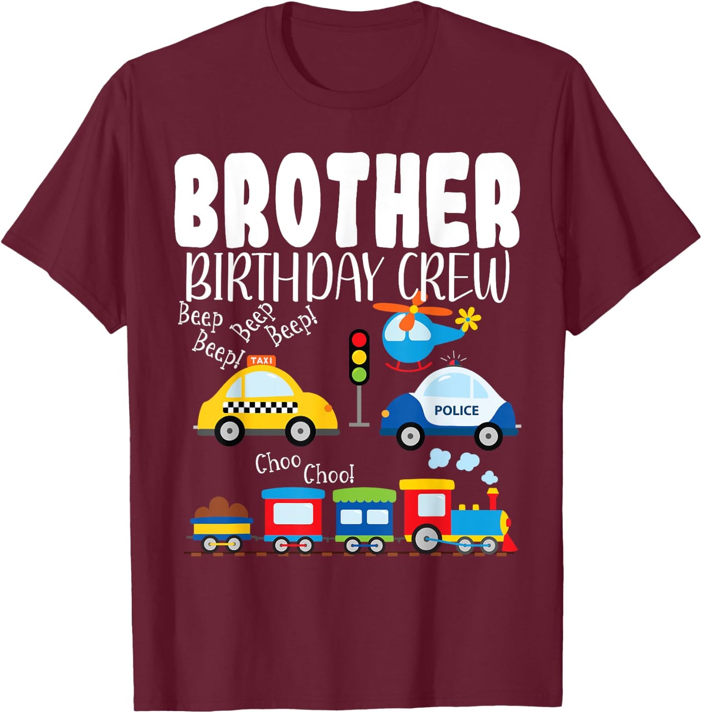 Brother Birthday Crew Trucks Train Birthday Party Toddler T-Shirt - T-Shirt | Maroon