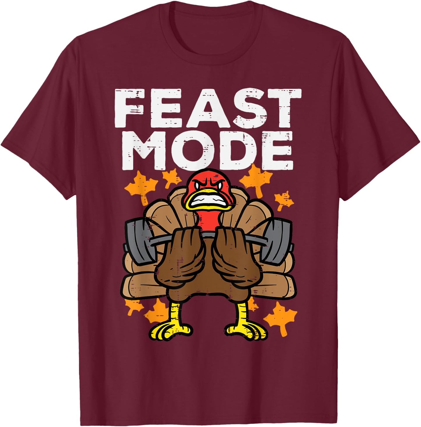 Thanksgiving Feast Turkey Barbel Mode Fall Gym Men Women Kid T-Shirt - T-Shirt | Maroon