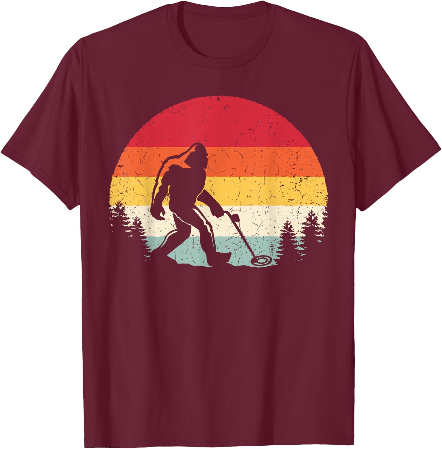 Retro Bigfoot Metal Detecting Funny Sasquatch Metal Detector T-Shirt - T-Shirt | Maroon