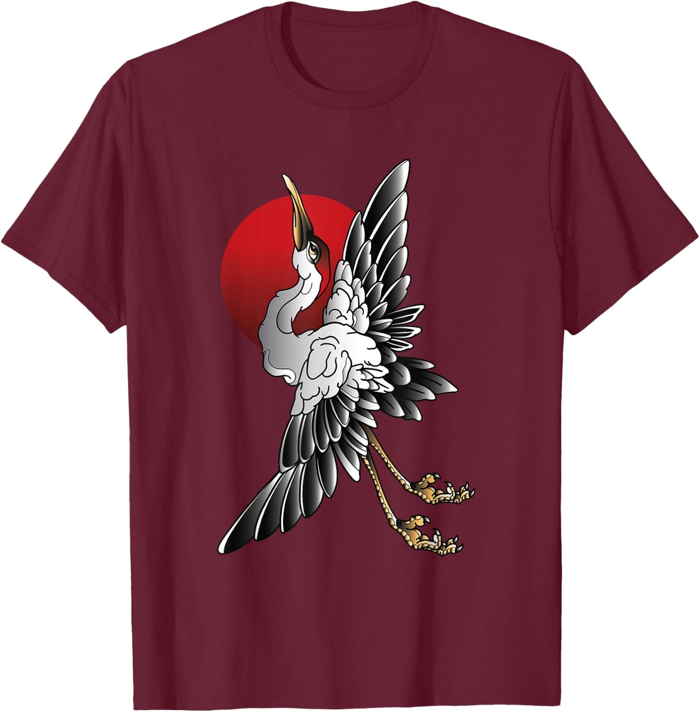 white Sandhill Crane Bird Japanese style art T-Shirt - T-Shirt | Maroon