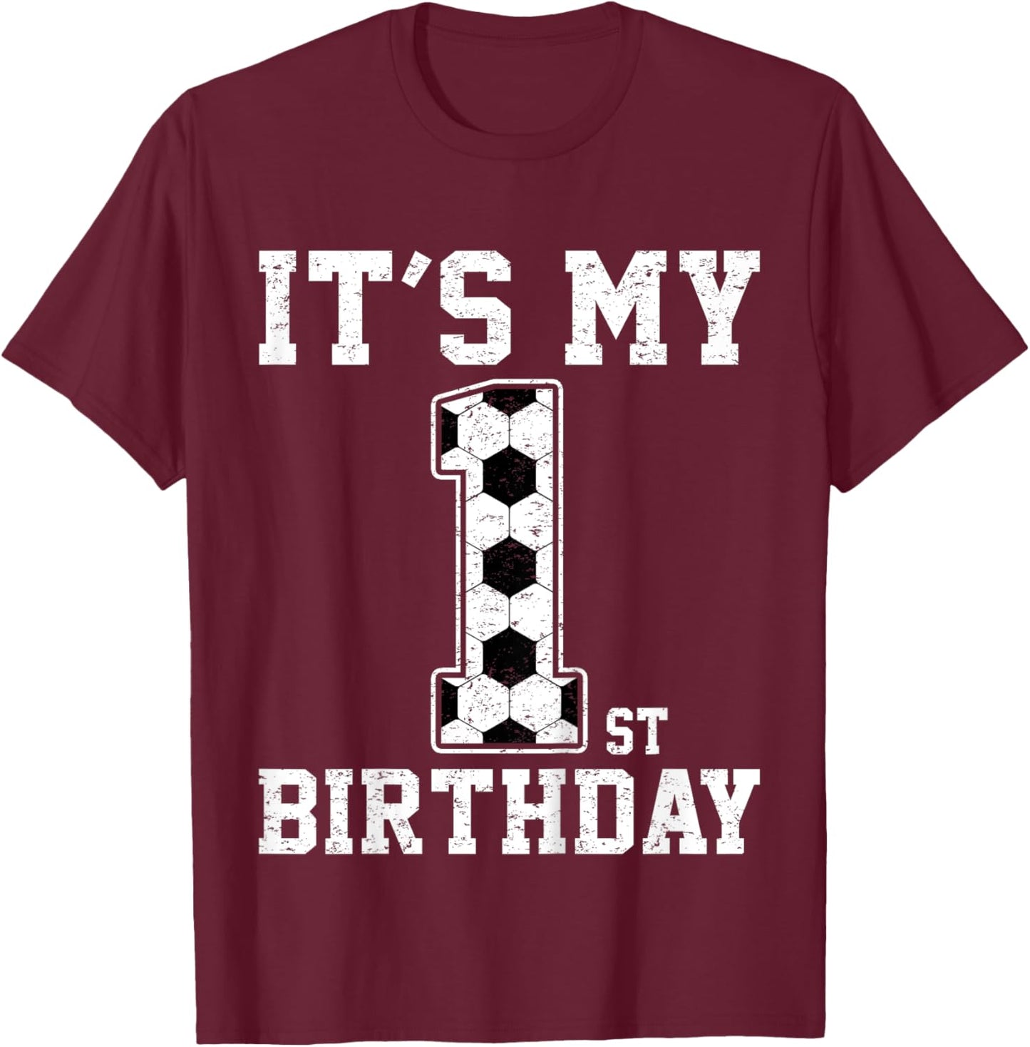 Kids 1st Birthday Soccer Player One 1 Years Old Birthday Boy T-Shirt - T-Shirt | Maroon