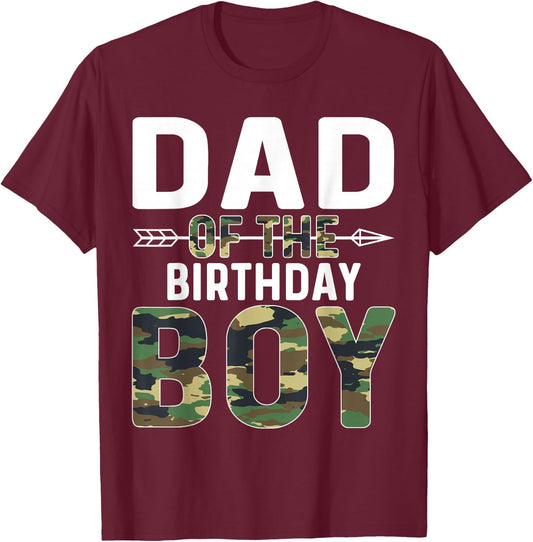 Camouflage Dad of the Birthday Boy T-Shirt - T-Shirt | Maroon