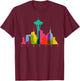 Seattle Skyline Colorful Washington T-Shirt - T-Shirt | Maroon