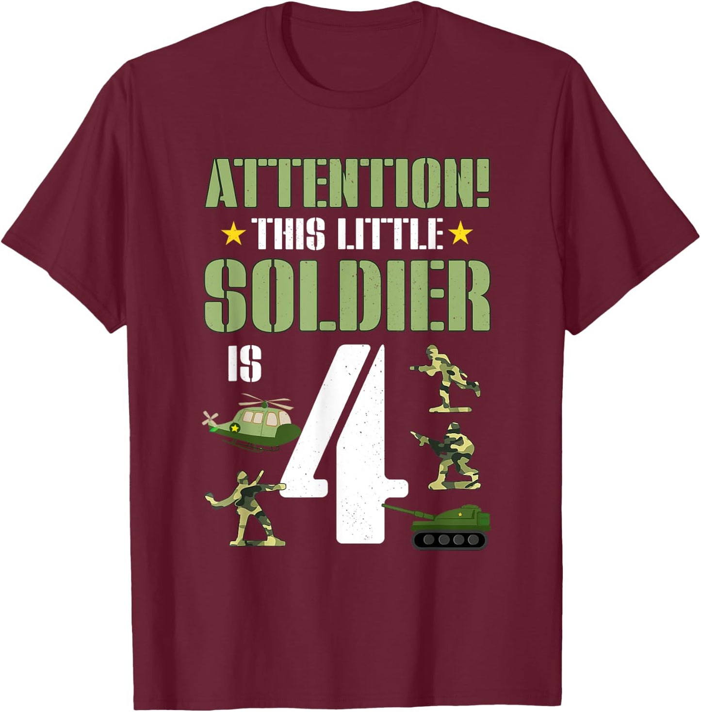 4th Birthday Soldier 4 Year Old Military Themed Camo Boy T-Shirt - T-Shirt | Maroon