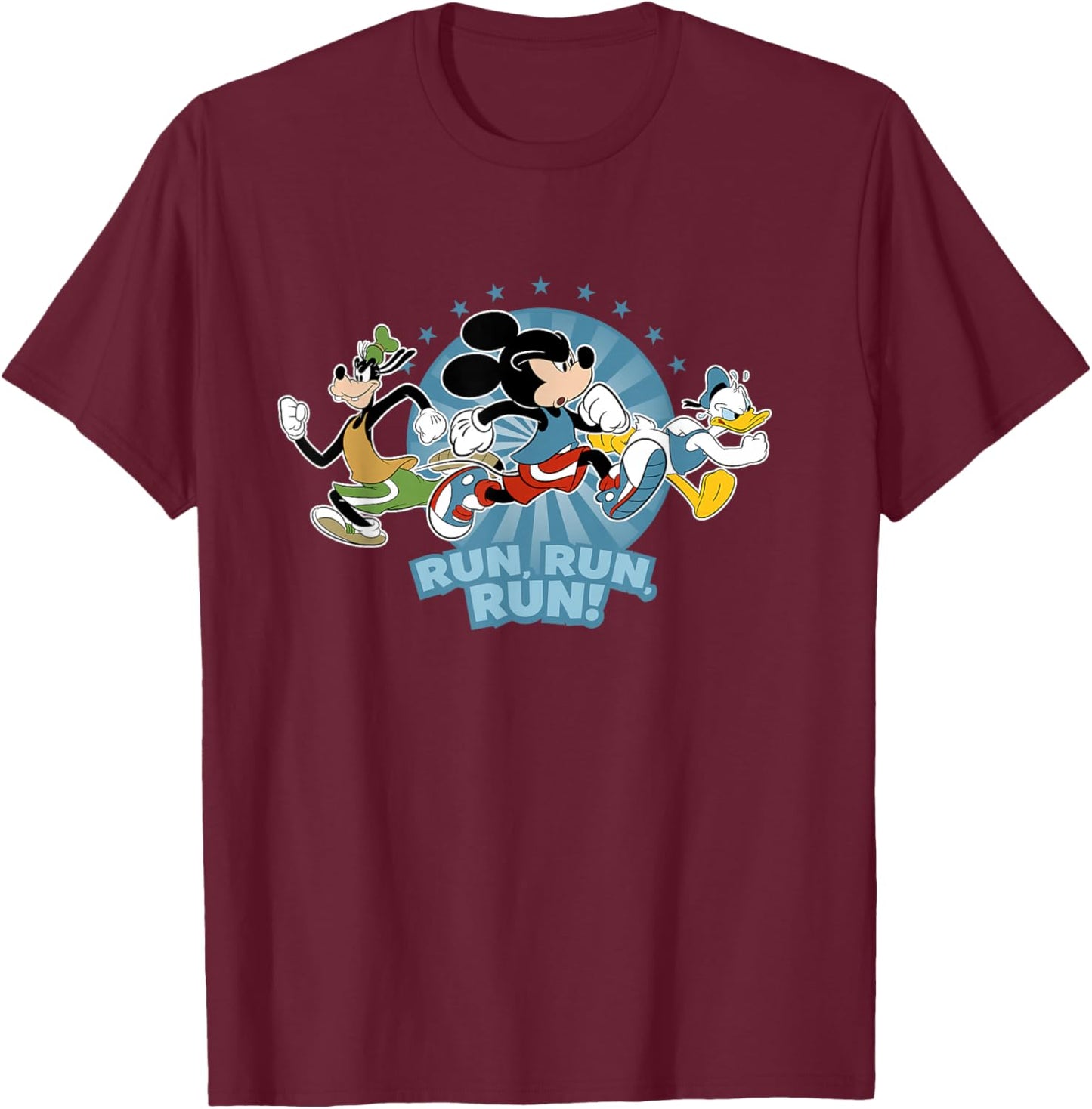 Disney Mickey Goofy and Donald Run Run Run! Marathon Running T-Shirt - T-Shirt | Maroon