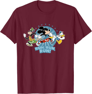 Disney Mickey Goofy and Donald Run Run Run! Marathon Running T-Shirt - T-Shirt | Maroon