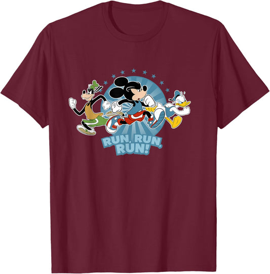 Disney Mickey Goofy and Donald Run Run Run! Marathon Running T-Shirt - T-Shirt | Maroon