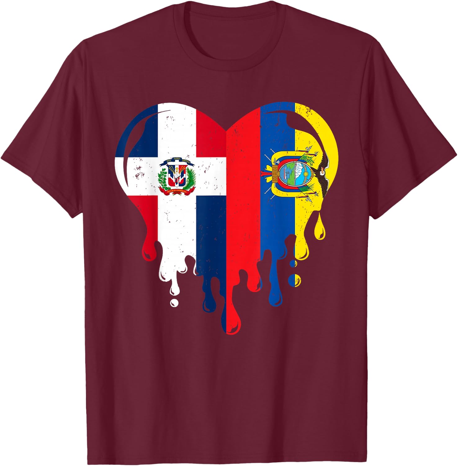 Dominican Republic Ecuador Flag Heart Dominican Ecuadorian T-Shirt - T-Shirt | Maroon