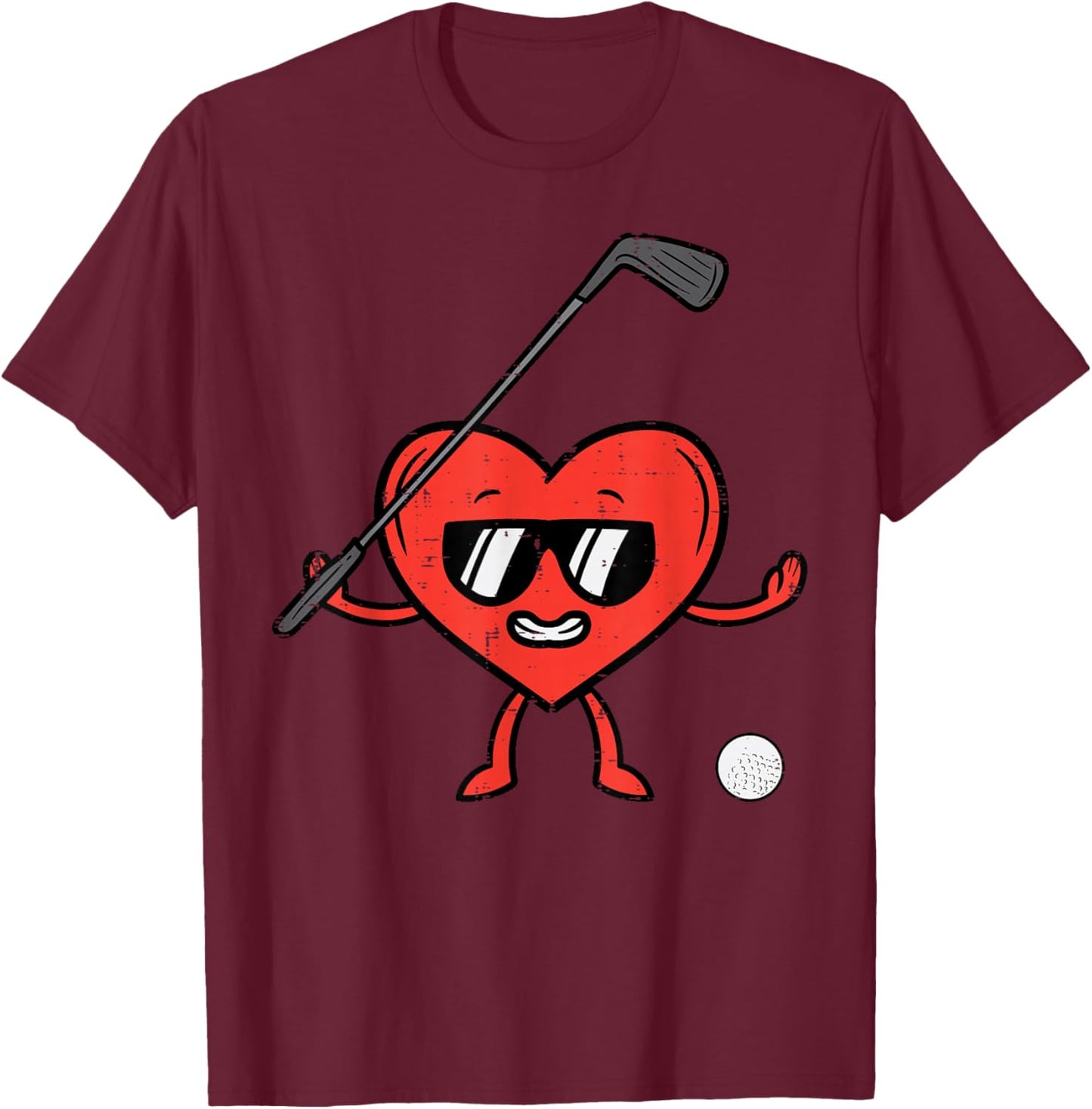 Valentines Day Heart Golf Funny Golfing Golfer Dad Men Boys T-Shirt - T-Shirt | Maroon