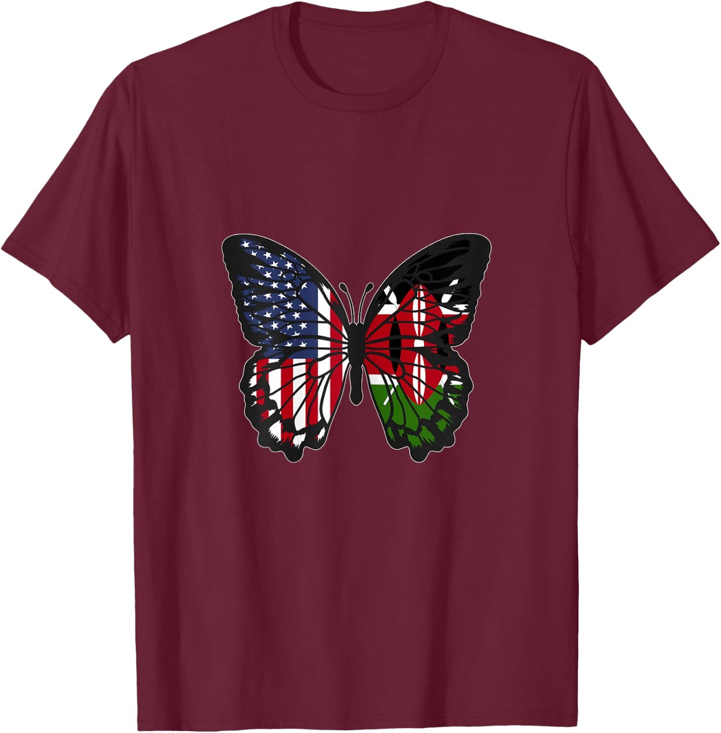 Kenyan Roots USA and Kenya Mix Butterfly Kenya Heritage T-Shirt - T-Shirt | Maroon