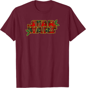 Star Wars Christmas Mistletoe Tartan Pattern Logo T-Shirt - T-Shirt | Maroon