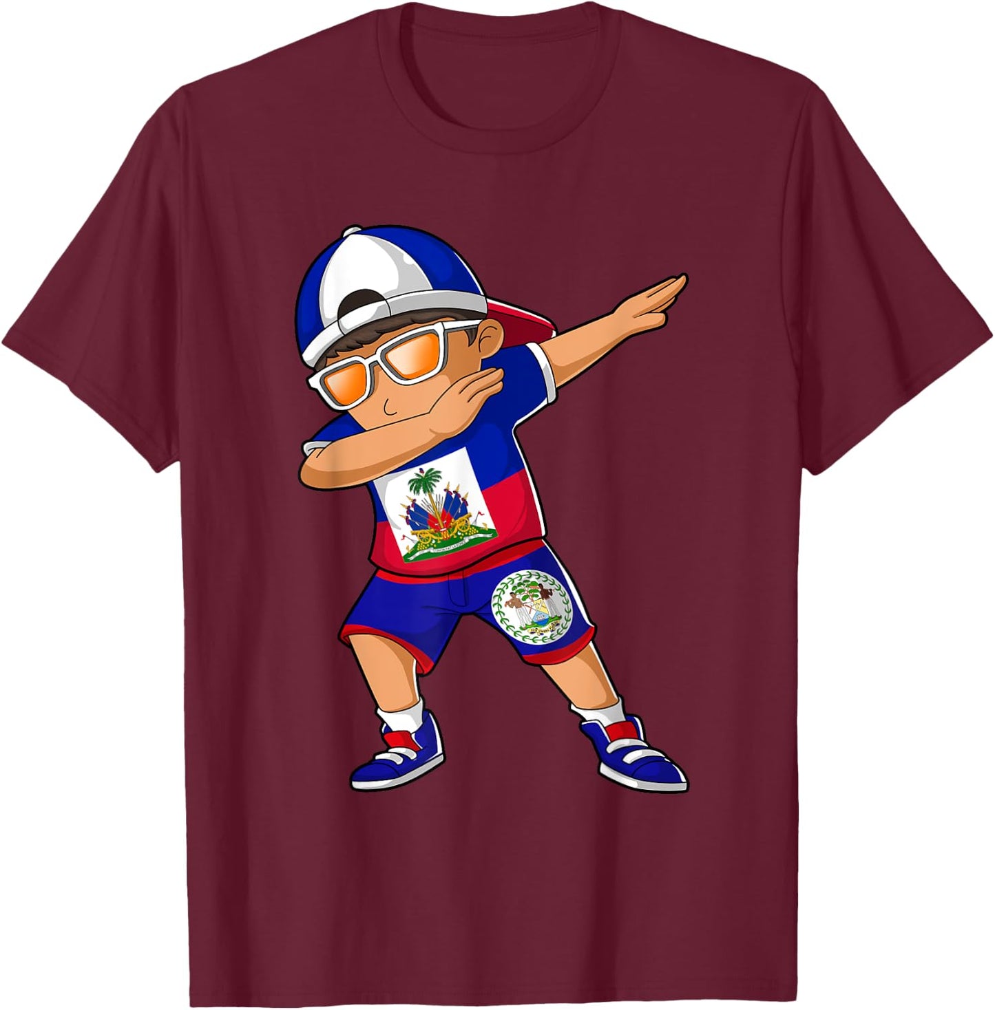 Half Haitian Half Belizean Boy Haiti Belize Flag T-Shirt - T-Shirt | Maroon