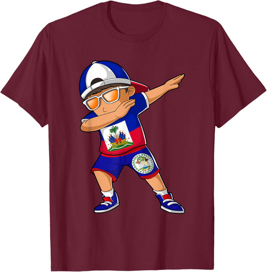 Half Haitian Half Belizean Boy Haiti Belize Flag T-Shirt - T-Shirt | Maroon
