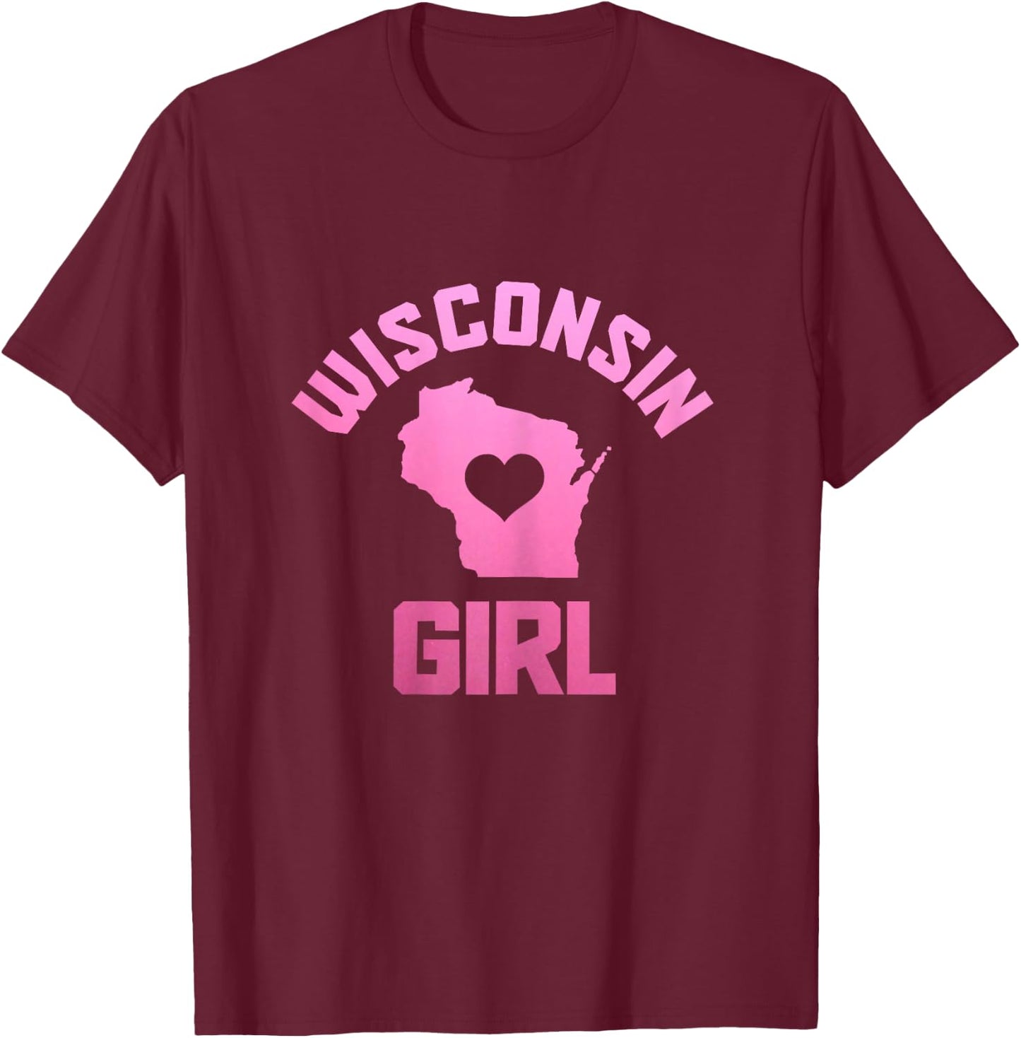 Wisconsin Girl State Map Heart Pride Vintage T-Shirt - T-Shirt | Maroon