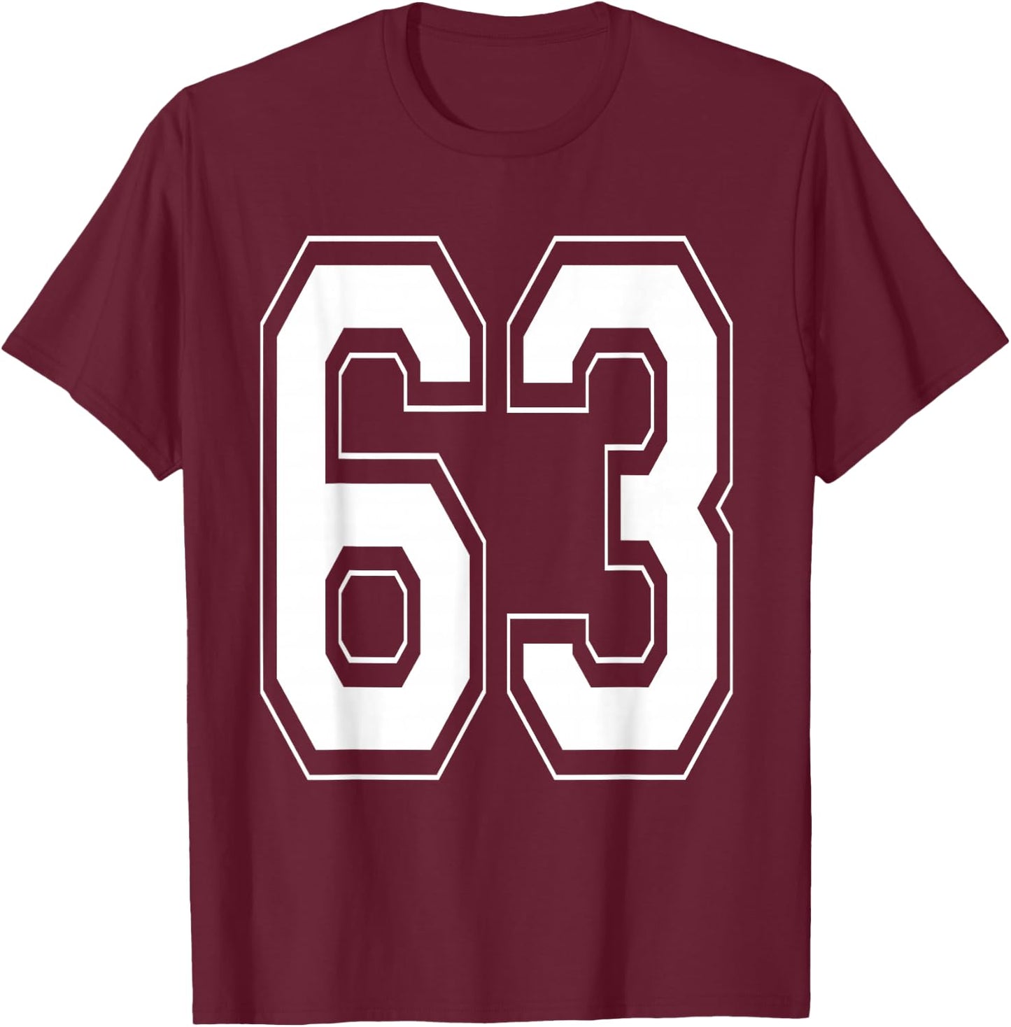 Number 63 Varsity Style Bold Sports Birthday Jersey T-Shirt - T-Shirt | Maroon