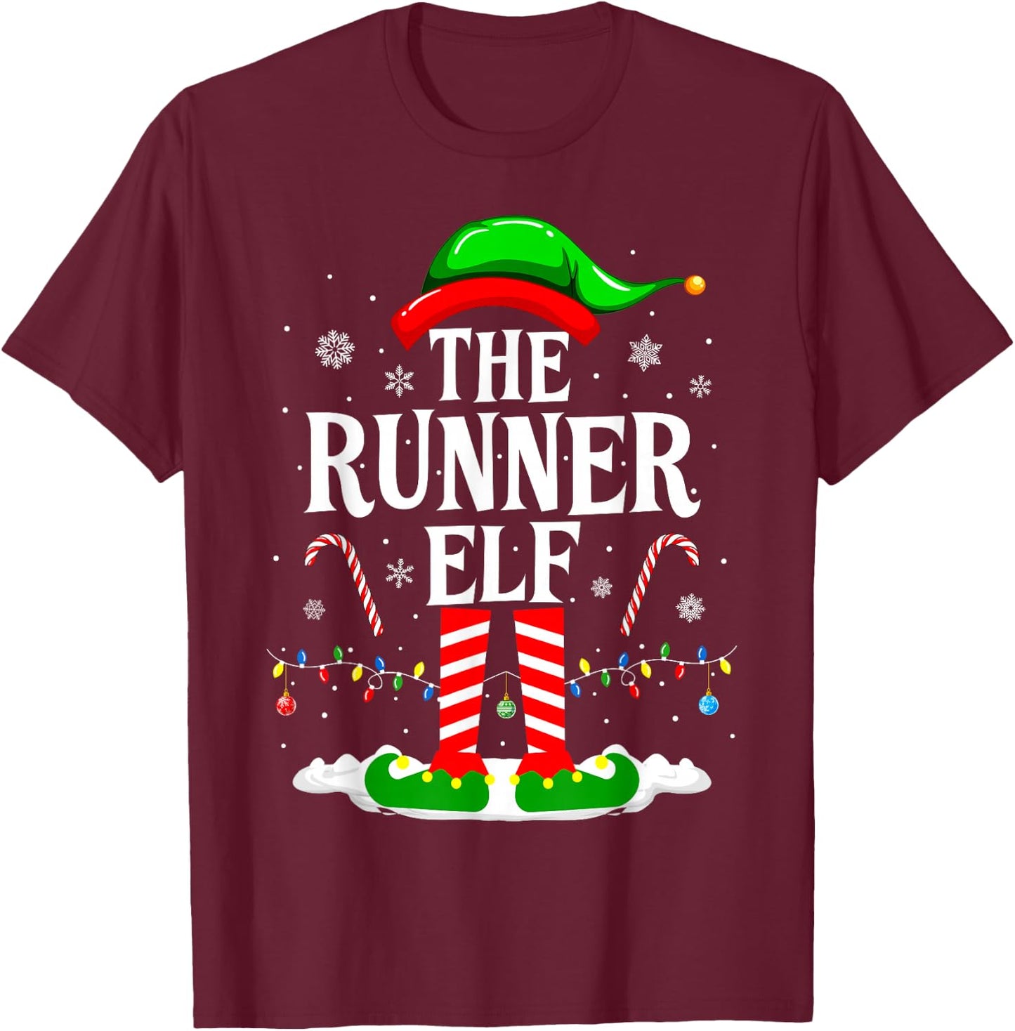 The Runner Elf Xmas Funny Runners Christmas Running T-Shirt - T-Shirt | Maroon