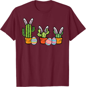 Easter Cactus Bunny Succulent Plant Mexican Men Women Kids T-Shirt - T-Shirt | Maroon