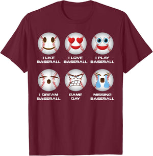 Baseball Emoji I Love Baseball Emoticon Social Baseball Fun T-Shirt - T-Shirt | Maroon