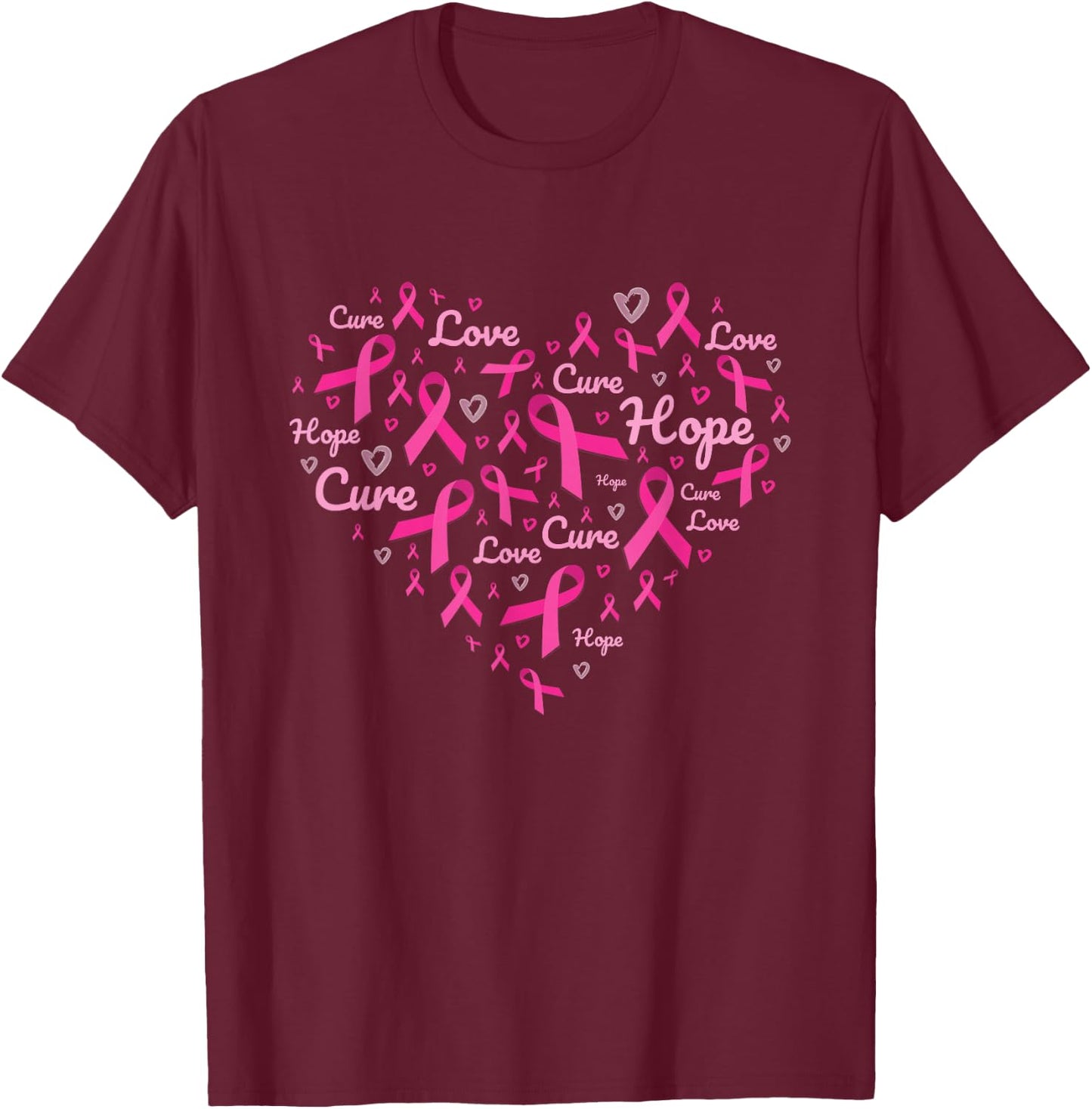 Breast Cancer Awareness Heart Pink Ribbon Support Squad T-Shirt - T-Shirt | Maroon