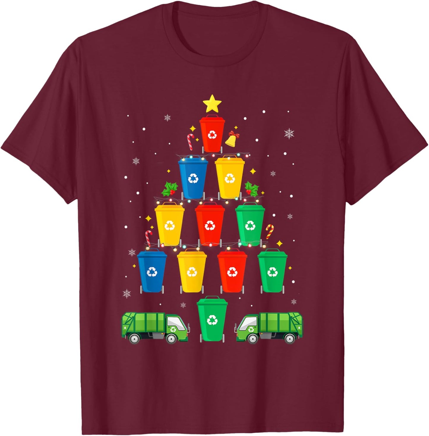 Garbage Truck Christmas Tree Merry Xmas Trash Truck Boy T-Shirt - T-Shirt | Maroon