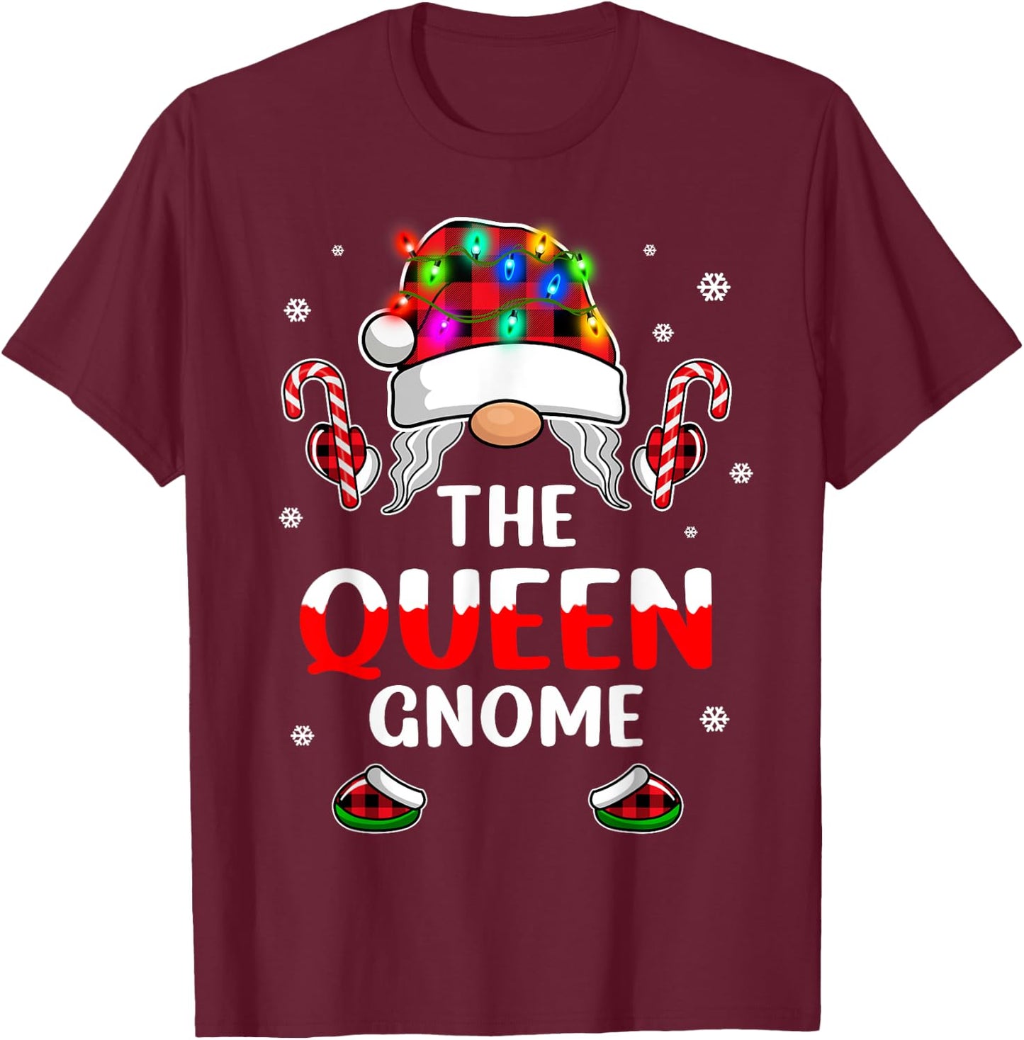 The Queen Gnome Christmas Family Matching Pajama T-Shirt - T-Shirt | Maroon