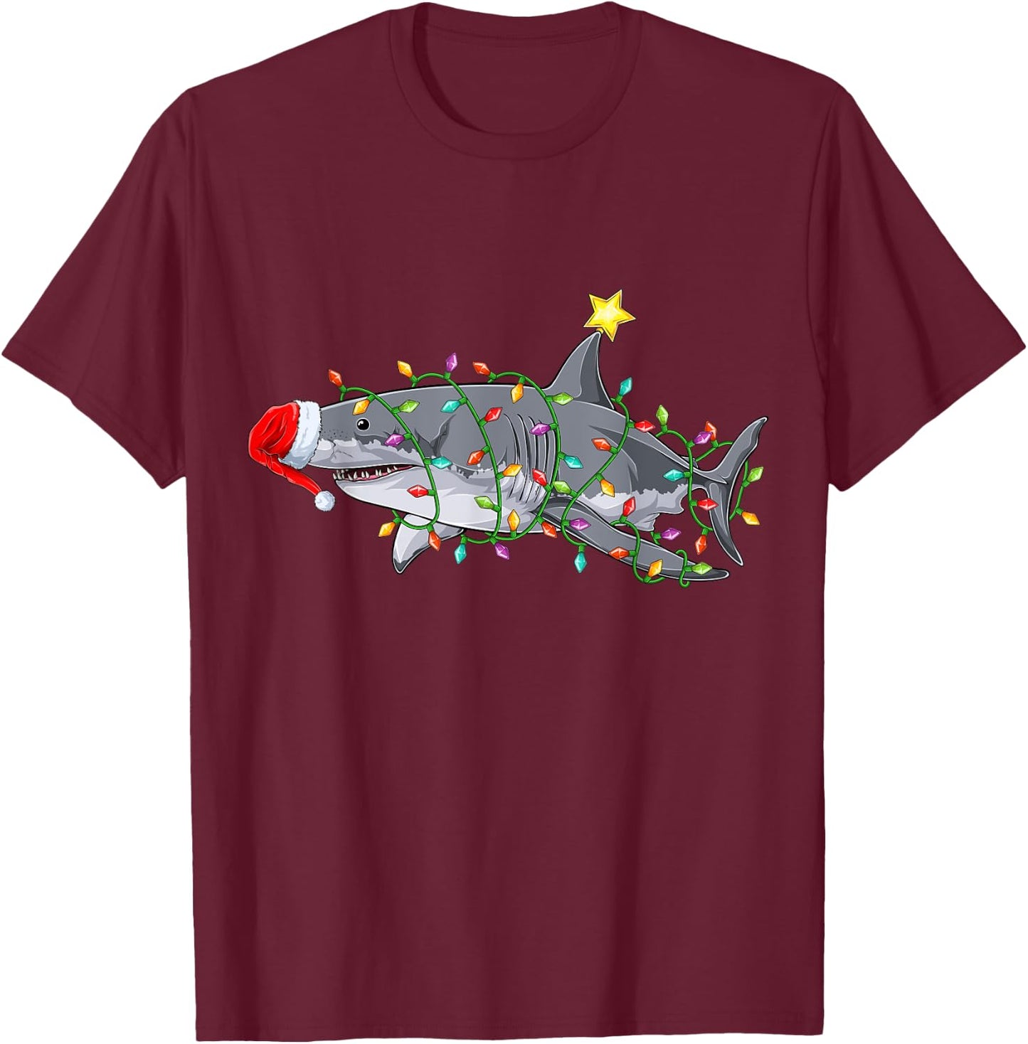 Funny Santa Sharkmas Xmas Costume Shark Christmas Tree T-Shirt - T-Shirt | Maroon