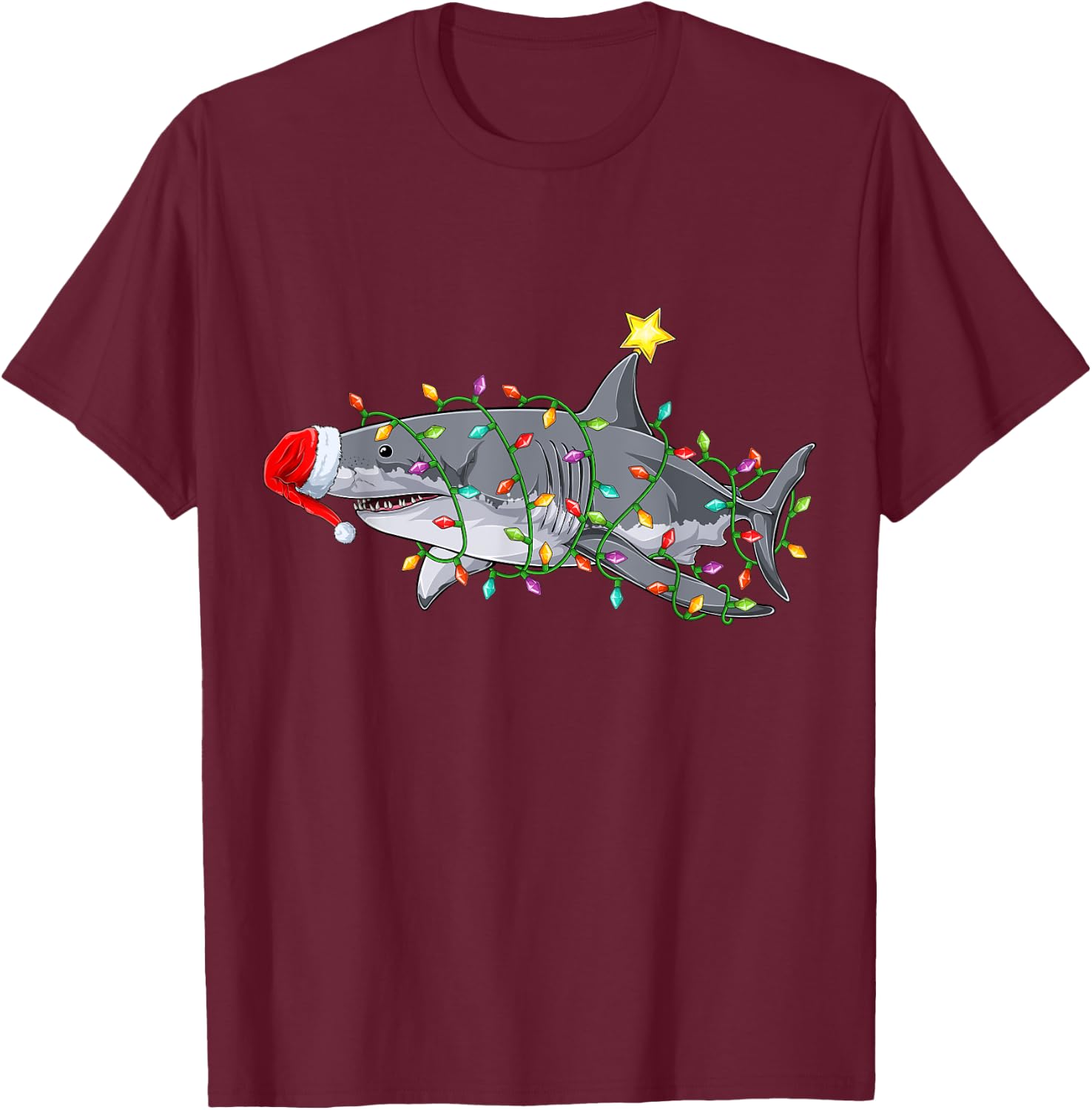 Funny Santa Sharkmas Xmas Costume Shark Christmas Tree T-Shirt - T-Shirt | Maroon