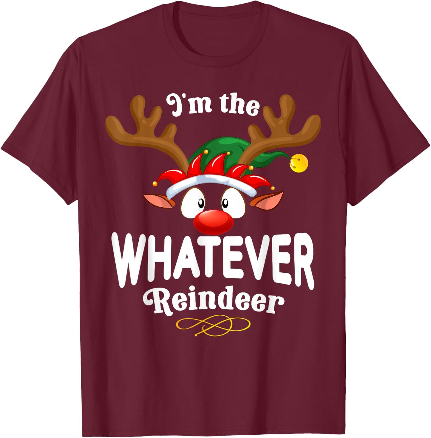 Christmas PJS Whatever XMas Reindeer Matching T-Shirt - T-Shirt | Maroon