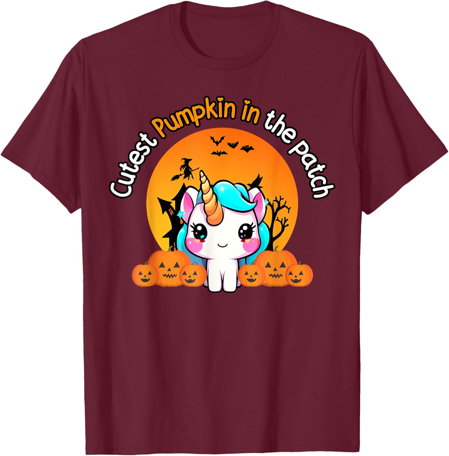 Cutest Pumpkin In The Patch Unicorn witch Halloween kawaii T-Shirt - T-Shirt | Maroon