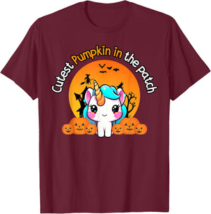 Cutest Pumpkin In The Patch Unicorn witch Halloween kawaii T-Shirt - T-Shirt | Maroon