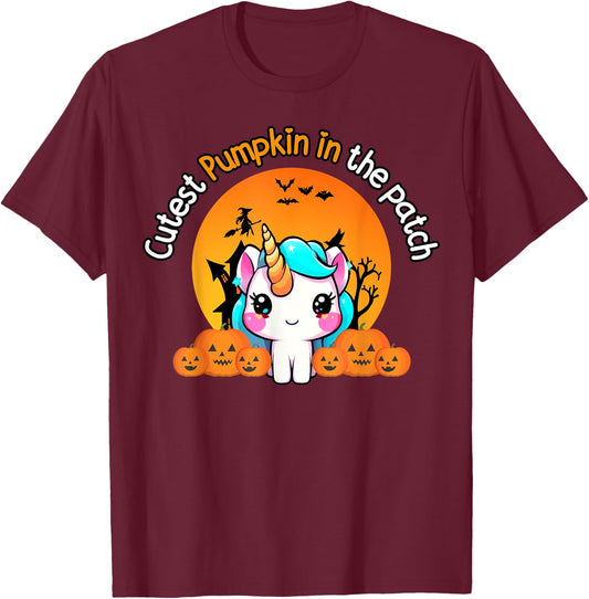 Cutest Pumpkin In The Patch Unicorn witch Halloween kawaii T-Shirt - T-Shirt | Maroon
