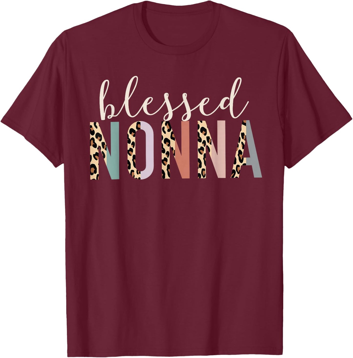 Blessed Nonna Cute Leopard Print T-Shirt - T-Shirt | Maroon