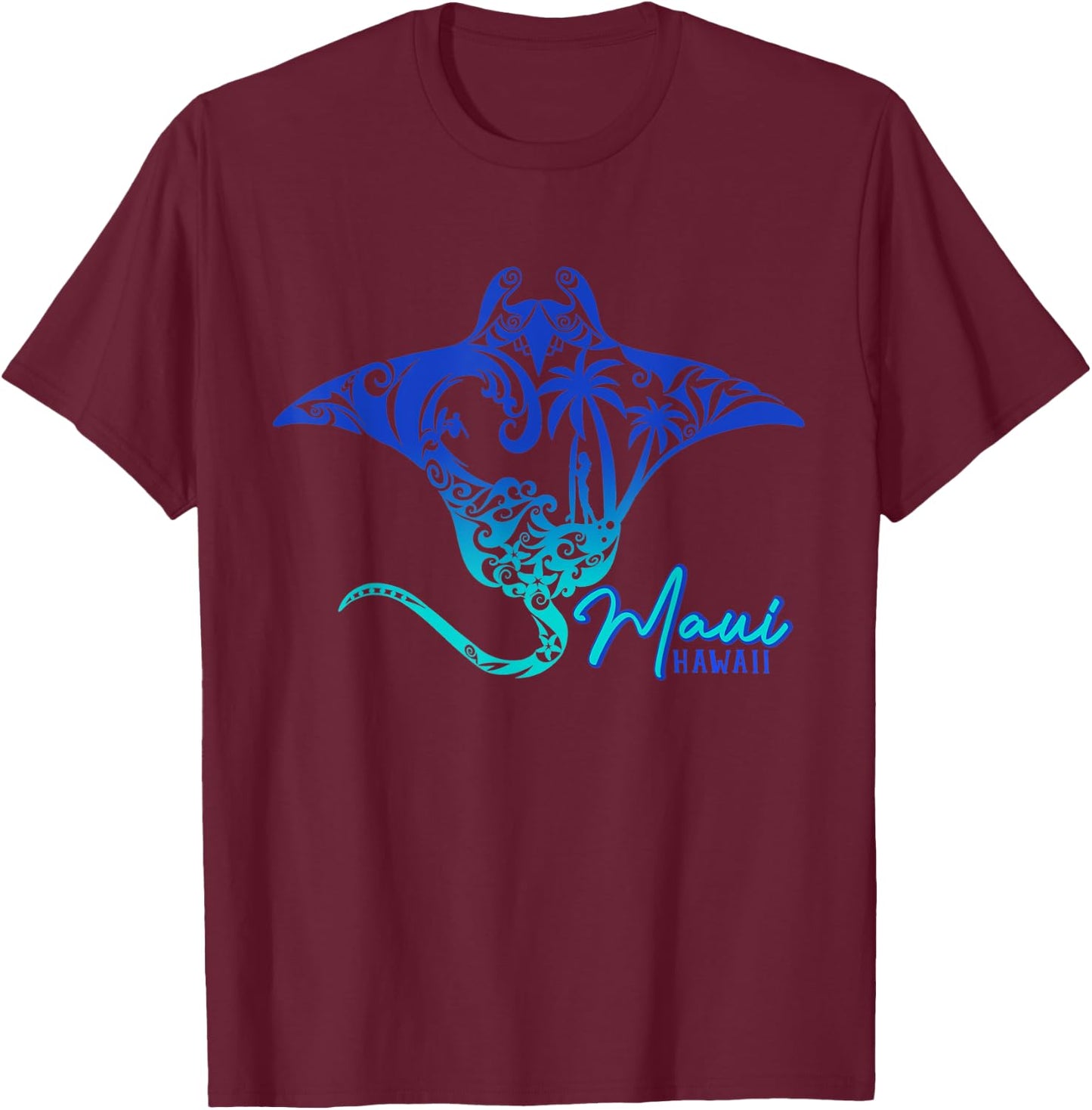 Maui Hawaii Sea Stingray Hawaiian Matching Family Vacation T-Shirt - T-Shirt | Maroon