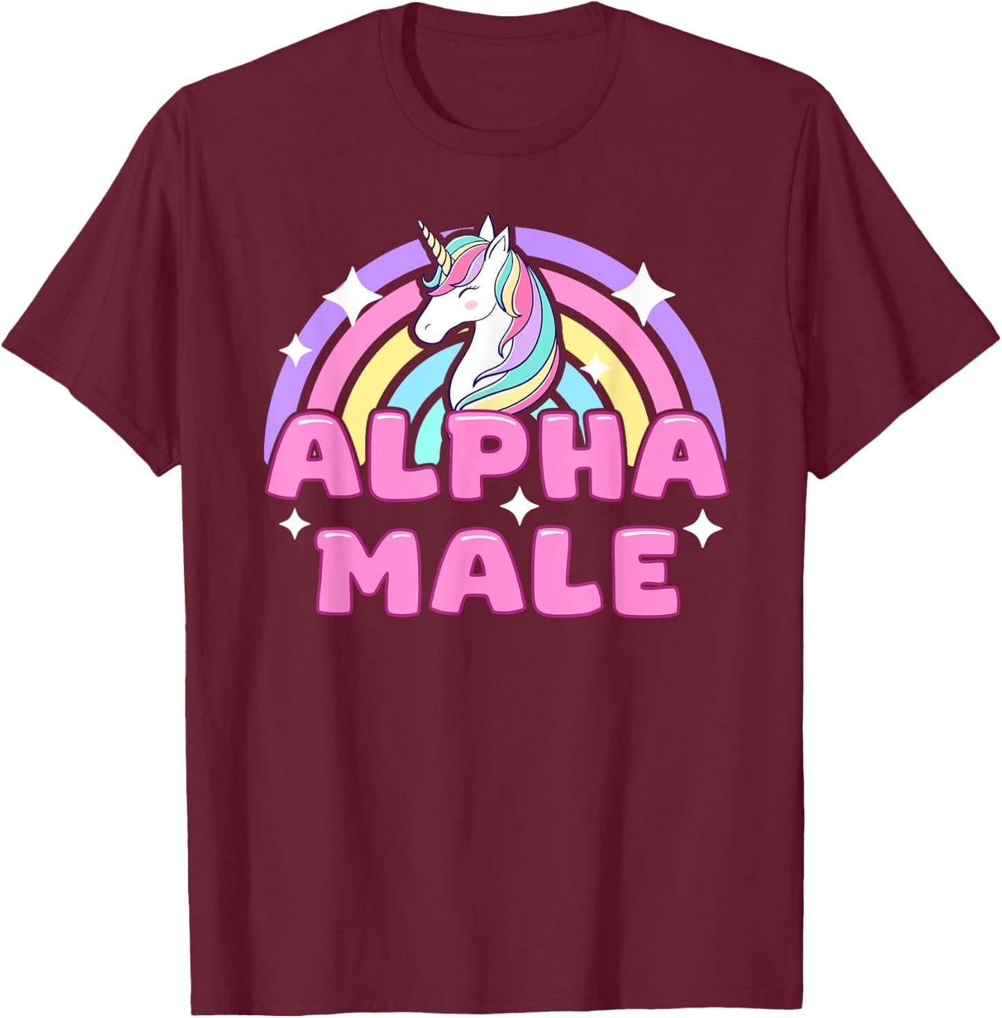 Alpha Male Unicorn Funny Sarcastic Ironic Pink Y2K Meme T-Shirt - T-Shirt | Maroon